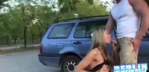  Busty German slut fucks on parking lot